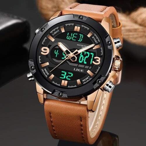 LIGE New Fashion Casual Sport Mens Watches Top Brand Luxury Analog Digital LED Watch Men Waterproof Clock Relogio Masculino+Box