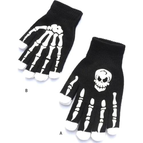 D0LF Skull Bone Gloves Full Finger Knitted Skeleton Gloves Halloween Costume Photo Props Decoration Party Favor Stage Props