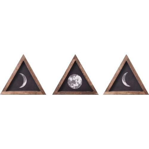 Rustic Moon Phases Wooden Signs Trio Framed Wall Hanging Decoration Pediments for Home Apartment Living Room Bedroom