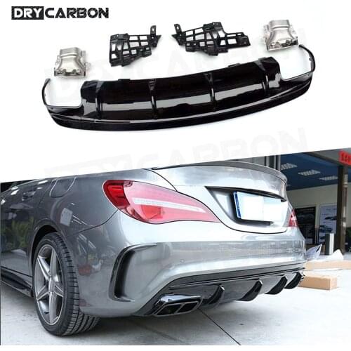 For Mercedes Benz CLA Class W117 CLA260 CLA45 2013-2018 PP Rear Bumper Lip Diffuser Spoiler with Exhaust Rear Lip Skid Plate