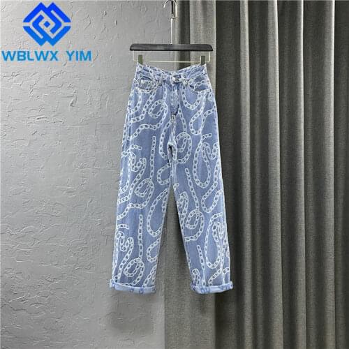 Jeans for Women Summer Denim Straight Pants Loose Plus Size High Waist Jeans Fashion Print Washed Jeans Female Spring Autumn