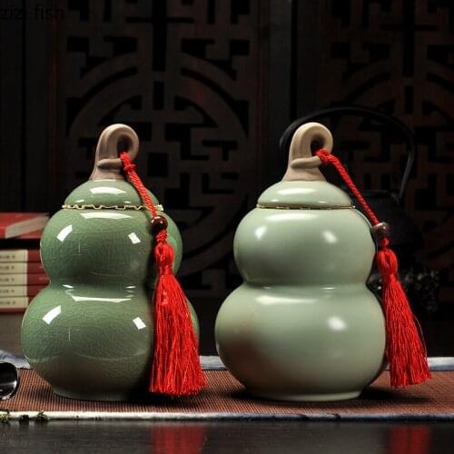Gourd Ceramic Tea Canister Portable Travel Cans Non-woven Fabric Sealed Jar Tassel Decorative Tea Caddies Spice Storage Bottle