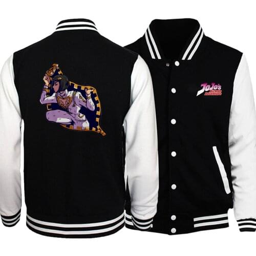 JOJO Bizarre Adventure Over Heaven Baseball Men Funny Jackets Japan Anime Coats Winter Autumn Fleece Warm White Black Sportswear