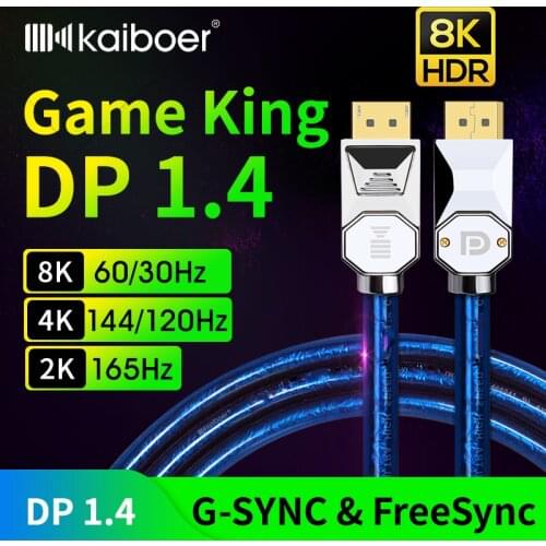 KAIBOER DisplayPort 1.4 Cable 8K 4K HDR 165Hz 60Hz Display Port Adapter For Video PC Laptop TV DP 1.4 1.2 Display Port 1.2 Cable
