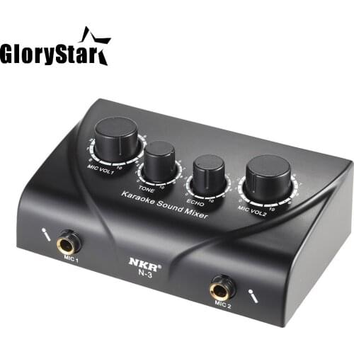 Karaoke Sound Mixer Microphone Amplifier & Microphone Mixer Karaoke OK Dual Mic Inputs With Cable Silver/Black/Golden for Option