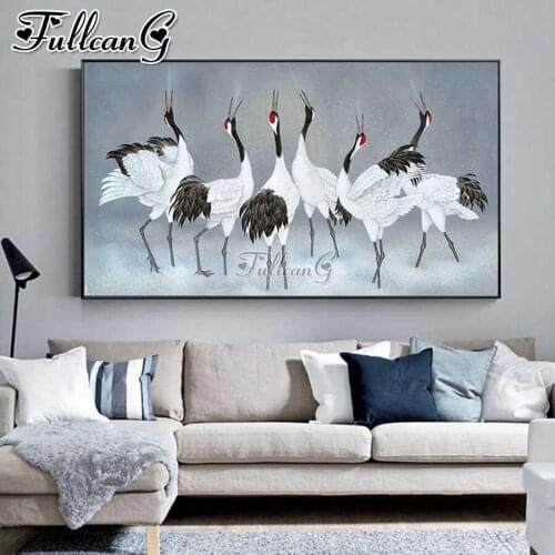 FULLCANG White crane bird animal large diamond painting 5d diy full square round drill mosaic embroidery kits decoration FC3652