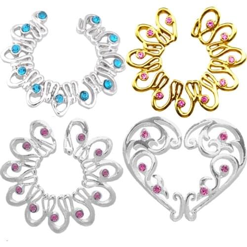 2PCS Gold/Silver Color Fake Piercing Heart Round Crystal Clip On Nipple Fake Nipple Ring Non Piercing Rings Shield Body Jewelry