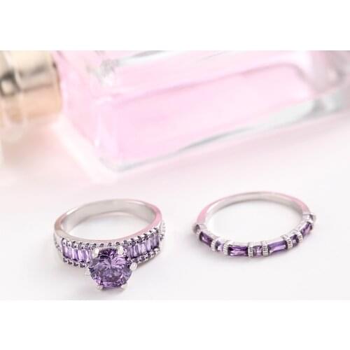 Purple zircon lady ring Cubic zirconia fashion ladies ring Prom party jewelry Simple atmosphere classic Girl holiday gift