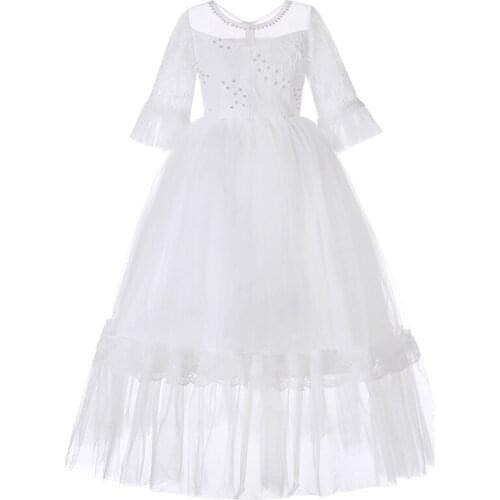 Beading Lace Child Girls Dress Summer Wedding Bridesmaid Dresses for Kids Tulle Long Princess Dress Girls Party Ball Gown Dress