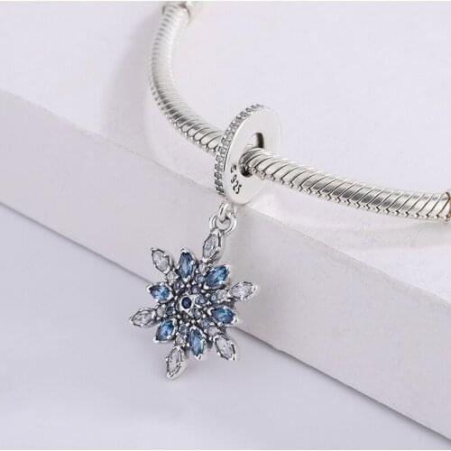 Fashion 925 Sterling Silver Lucky Dangle With Blue Zircon Snowflake Charm Bracelet Fit Original DIY Jewelry Making For Pandora