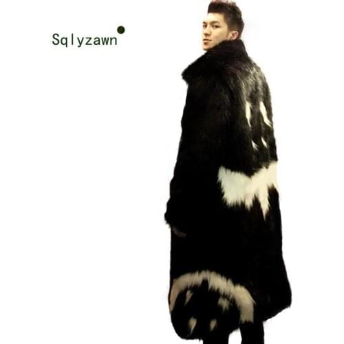 2020 Men Winter Halloween Funny Faux Fur X-Long Jacket Devil Style Long Windbreaker Fox Thick Warm Fashion Male Leather Fur Coat