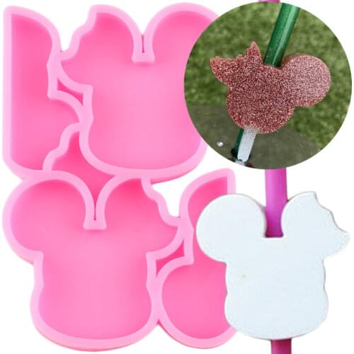 Mouse Icecream Straw Topper Silicone Mold Fondant Cake Decorating Tools DIY Keychain Epoxy Resin Mold Candy Clay Chocolate Mould