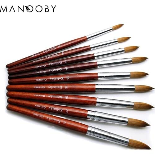 Acrylic Nail Brushes Set Good Quality Nail Art Mink Brush Wood Handle Gel Builder Manicure Brush Drawing Tools Size 8-24