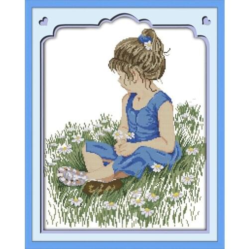 The little girl Cross Stitch Kits Handmade Decorative paintings Chinese Embroidery Needlework DMC Counted Cross-stitch set Gift