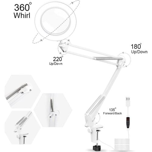 5X Magnifying Glass Desk Lamp Flexible Magnifier Light for Hobbies Crafts Tattoo