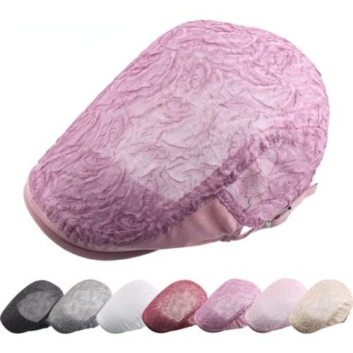 New Style Womens Hat Chiffon Embossed Wrinkle Beret Ultra-thin Breathable Lace Sun-proof Sun Visor Cap Forward Cap