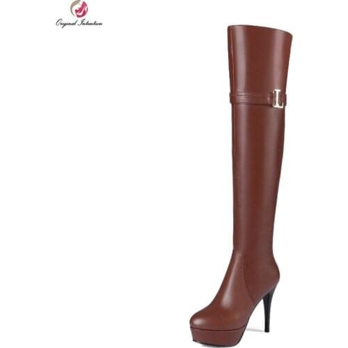 Original Intention Fashion Women Over-the-Knee Boots Platform Round Toe Thin Heels Boots Black Brown Shoes Woman US Size 3-13