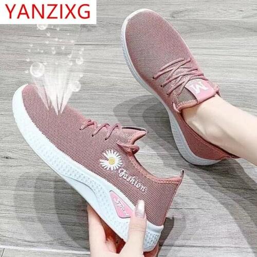 2021 Autumn Womens Fashion Running Shoes Lace-up Mesh Breathable Womens Shoes Flowers Comfortable Casual Shoes Women Sneakers