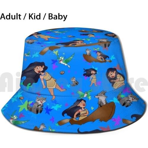 Colors In The Wind Bucket Hat Adult kid baby Beach Sun Hats Princess Raccoon Hummingbird Animal Meeko Boat River Colors Wind