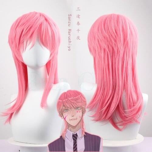Tokyo Revengers Sanzu Haruchiyo Cosplay Wig Pink Wig Haruchiyo Akashi Heat Resistant Fiber Hair Free Wig Cap Women Man Hallowenn