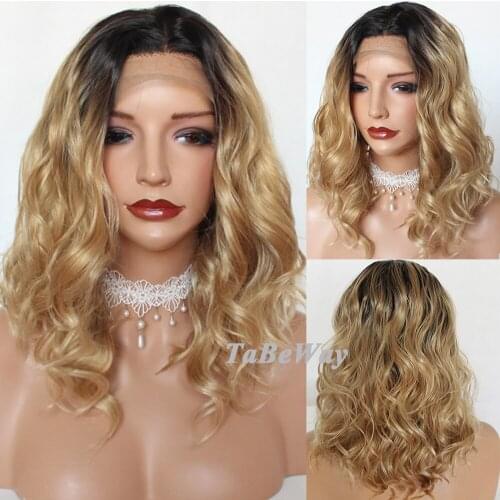 TaBeWay Bob Lace Front Wigs Ombre Blonde Color Wig Heat Resistant #27 Short Bob Wavy Synthetic Lace Front Wigs for Fashion Women