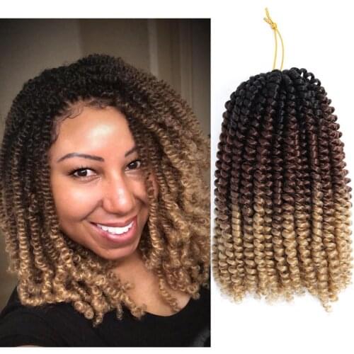 DAIRESS 8" Ombre Fluffy Spring Twist Crochet Braids 30Stands Fold Spring Twist Hair Synthetic Braiding Hair Extensions