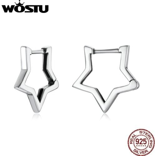 Wostu 925 Sterling Silver Simple Star Earrings Ear Buckle Stud Earrings Women Fine Jewelry Gift BKE1136