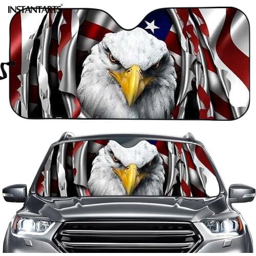INSTANTARTS Car Windshield Sunshade Eagle US Flag Print Sun Shade for Vehicle Universal Sun Protector Visor UV Ray Reflector