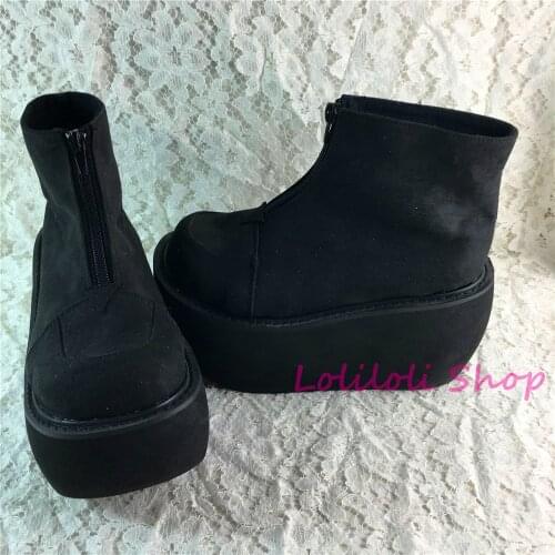 Princess sweet gothic lolita shoes Lolilloliyoyo antaina shoes custom black suede zip flat platform thick bottom shoes an9831-1