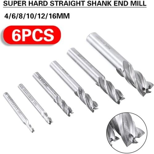 6pcs/lot 4 Flute Carbide End Mill 4mm/6mm/8mm/10mm/12mm/16mm Carbide Milling Cutter End Mills Cutting Tools
