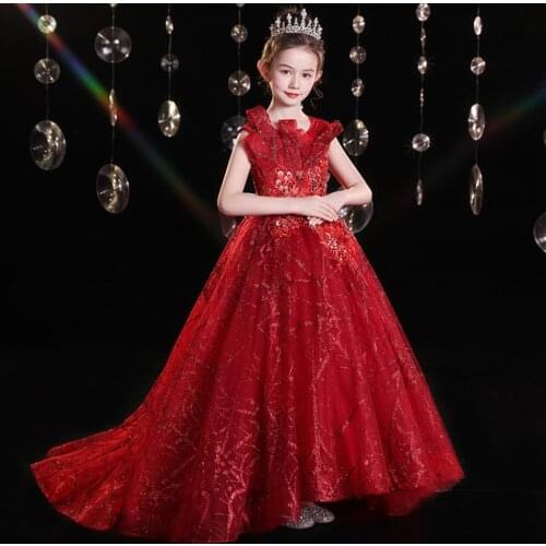 High-end Children Appliques Beading Beautiful Evening Gown Kids Catwalk Birthday Party Princess Dresses For Girls Vestidos L1159