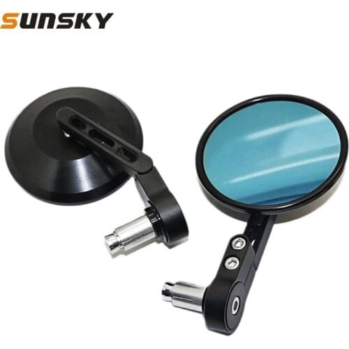 Motorcycle Rearview Mirror Round Blue Glass Adjustable Handle Reflective Mirror with inner diameter of 22mm