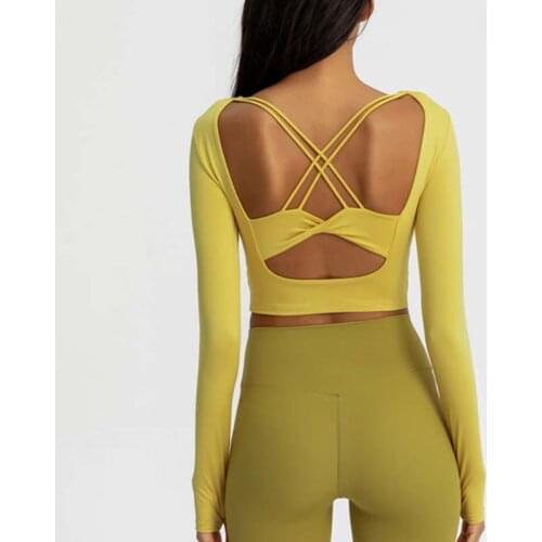 Women Quick-Drying Yoga Shirt Padded Sport Shirt Running Long-Sleeve Top Gym Mujer Workout