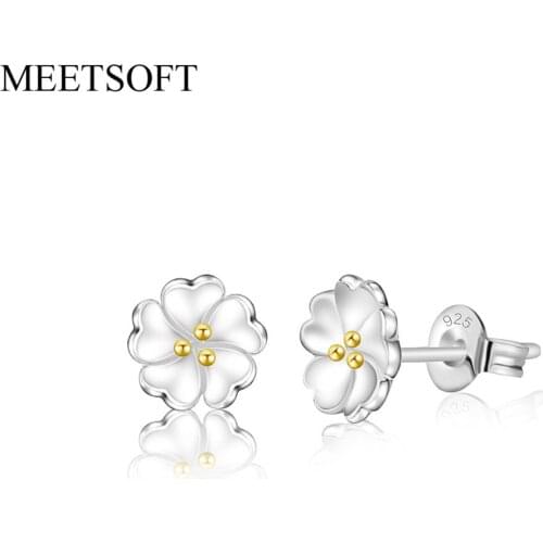 MEETSOFT Prevent Allergy Fashion Stud Earrings for Women Design Trendy Metal Flower Plum Cherry Blossom Jewelry Gift