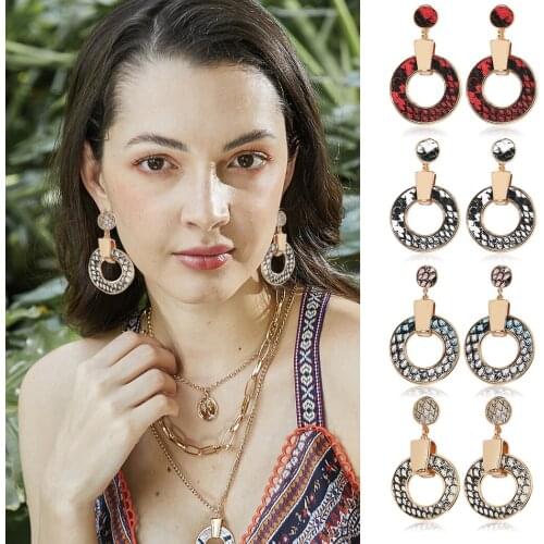 Maxi Imitation Snake Print Earrings for Women Bijoux Female Party Jewelry Gifts Vintage Gothic Punk Round Ear Dangle Drop