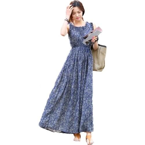 Summer Plus Size Femme Bohemian Floral Dress Ethnic Style Womens Dresses Vintage Causal Sleeveless Dress Vestidos z637
