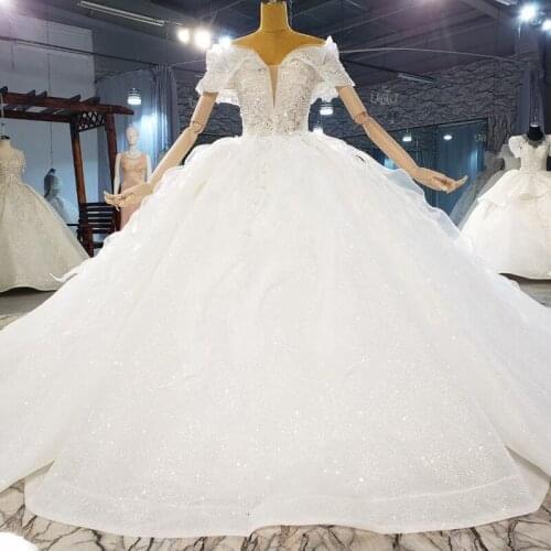 2021 Bridal Lace Applique Bodice Off The Shoulder Crystals Wedding Dress With Pearl Sash Ivory Champange Bridal Dress