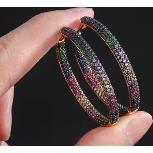 2020 Gold Copper Colorful AAA Cubic Zirconia Big Round Earrings Fashion Female Party Gift For Womens Fashion Jewelry
