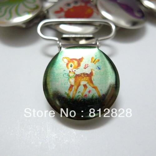 25pcs 1'' 25mm Boys Prints Enamel Painted Vintage Deer Forest Frinds Circle pacifier Clips