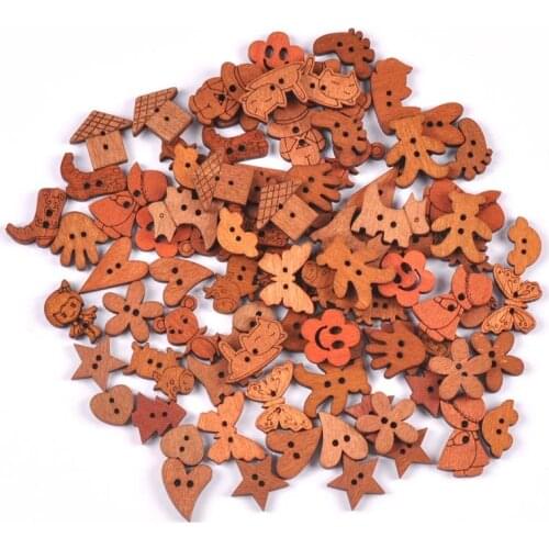 30Pcs Mix Shape Cartoon Wooden Buttons For Clothes Sewing Kids Handmade Wood Crafts Scrapbook DIY Accessories Home Decor 15-28mm