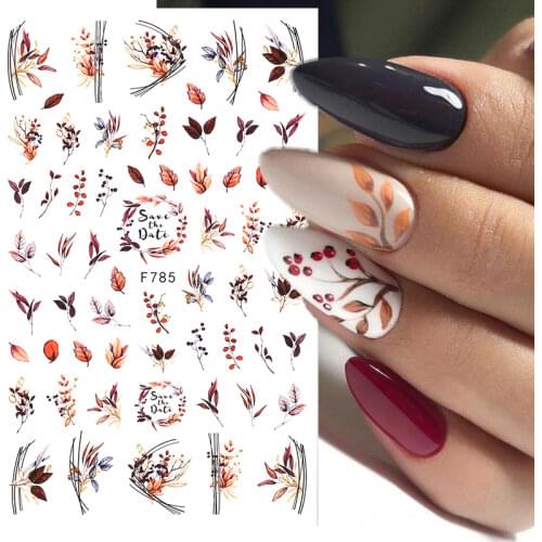 Flowers Leaves Line 3D Nail Stickers Autumn Winter Fall Leaf Design Transfer Sliders Abstract Waves Nail Art Decals Manicures