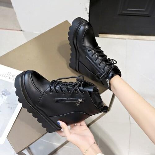 Autumn Winter New Fashion Inside Increase Slope Mid Boots Thick Bottom Sponge Cake Tide Wild Short Martin Boots Women W22-60