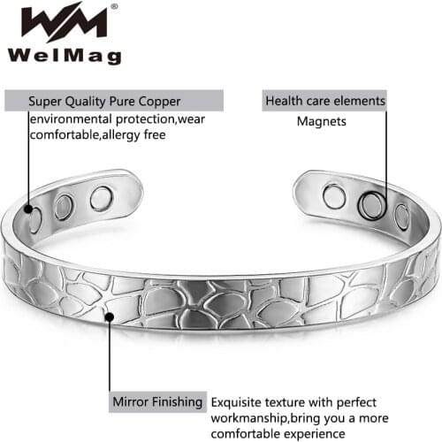 WelMag Copper Magnet Bangle For Women Bio Energy Carving Cuff Bracelet Male Unisex Classic Bangles Therapy New Jewelry 2021