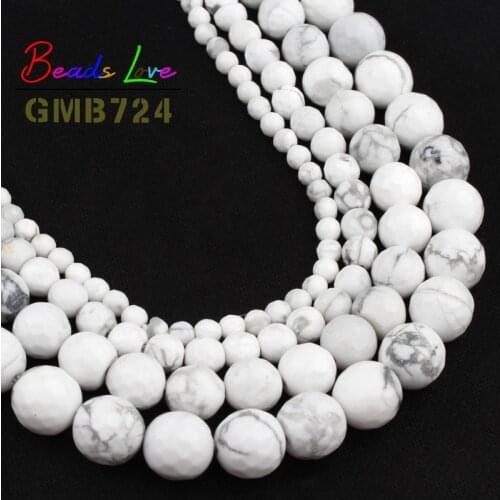 Natural Stone Faceted White Turquoises Howlite Beads 4 6 8 10 12mm Round Beads Diy Bracelet Necklace for Jewelry Making 15 Inch