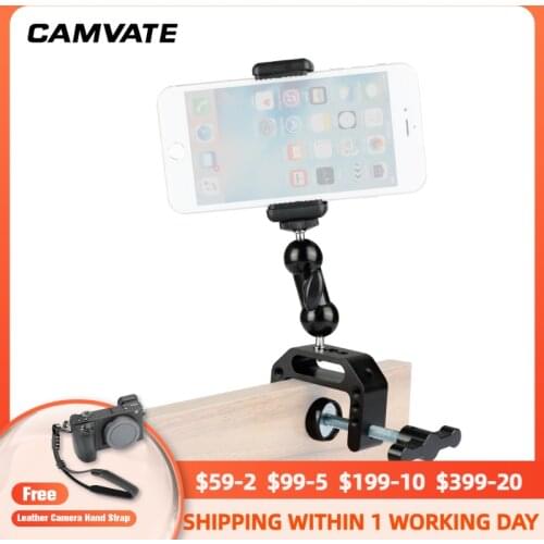 CAMVATE 360° Rotating C-clamp Bracket With Ball Head Mount Phone Clip & 1/4"-20 3/8"-16 Thread Hole For Mobile Phone Supporting