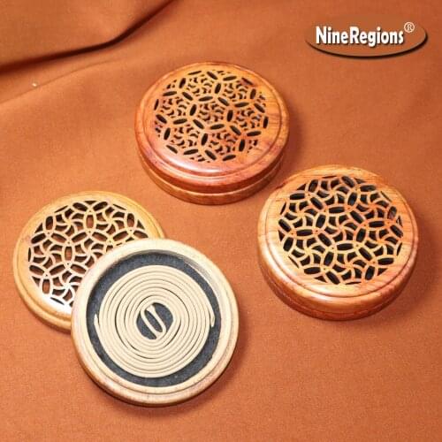 Wholesale Round Wood Burner for Coil Incense Rosewood incenso holder plate wooden censer Chinese classical style home fragrance