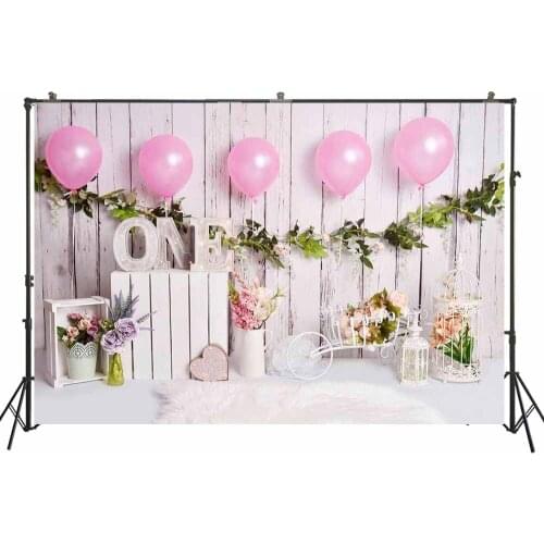 Girl 1st Birthday Photography Backdrop One Year Cake Smash Background Spring Floral Flowers Balloon Decors Photo Studio Portrait