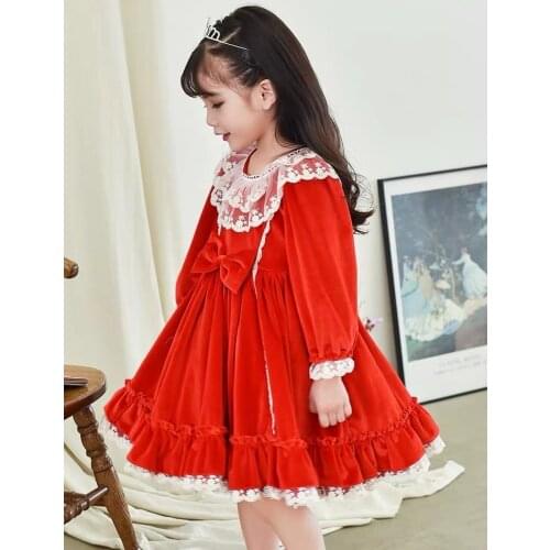Baby Girl Autumn Winter Wine Red Long Sleeve Vintage Turkish Lolita Ball Gown Princess Dress for Birthday Christmas Dress