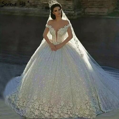 Dubai Design White Luxury Vintage Wedding Dresses 2021 Off Shoulder Handmade Flowers Bridal Gown Real Photo HA2195
