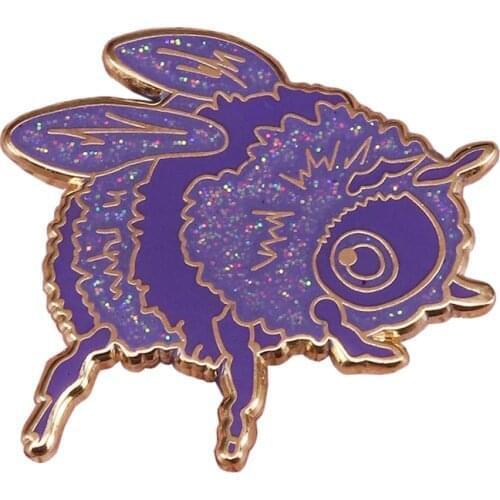 Purple bee hard enamel pin fantasy glitter brooch cute honeybee badge kids gift coat backpack accessory